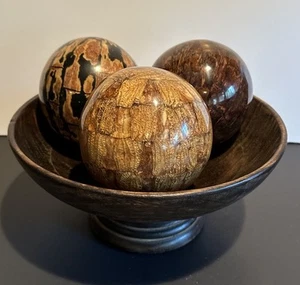 Dekorative braune und schwarze philippinische Kugeln 3er Set mit Holzschale - Bild 1 von 16