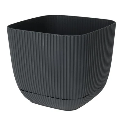 Quadratischer Blumentopf mit Untersetzer grau Blumenkübel Übertopf Dekoration - Bild 1 von 3