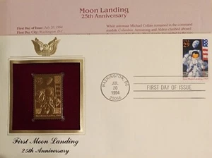22K Gold 1994 First Moon Landing 1st Day Cov Gold Proof Stamp Replica NO Address - Picture 1 of 1
