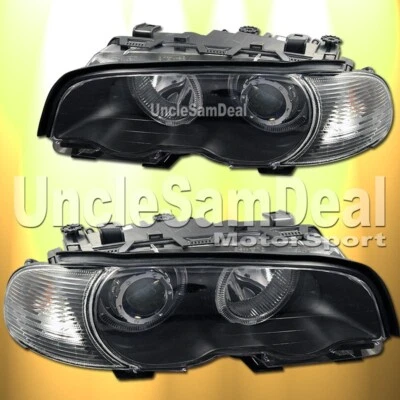 JUEGO DE FAROS PROYECTORES LLANTAS HALO NEGRAS CUPÉ 2 PUERTAS BMW E46 00-03 Foto 1 de 2