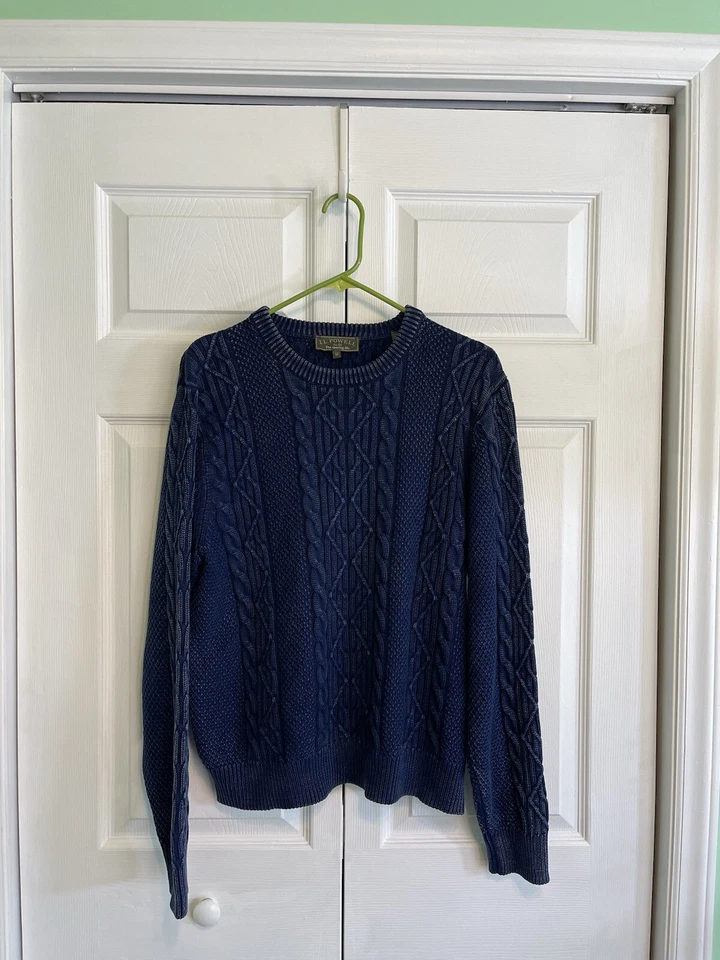 Suéter de pescador de algodón Pima tejido con cable cuello redondo J. L. Powell para hombre talla mediana Foto 1 de 4