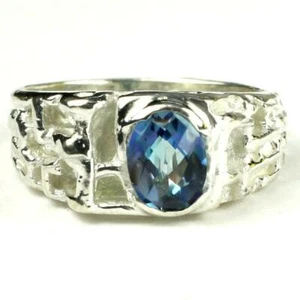925 Sterling Silver Men's Nugget Ring, Neptune Garden Topaz, SR197 - Imagen 1 de 5