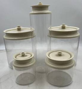 Vintage Tupperware Cannister Storage Container Retro Airlock Button Lid Set of 5 - Picture 1 of 18