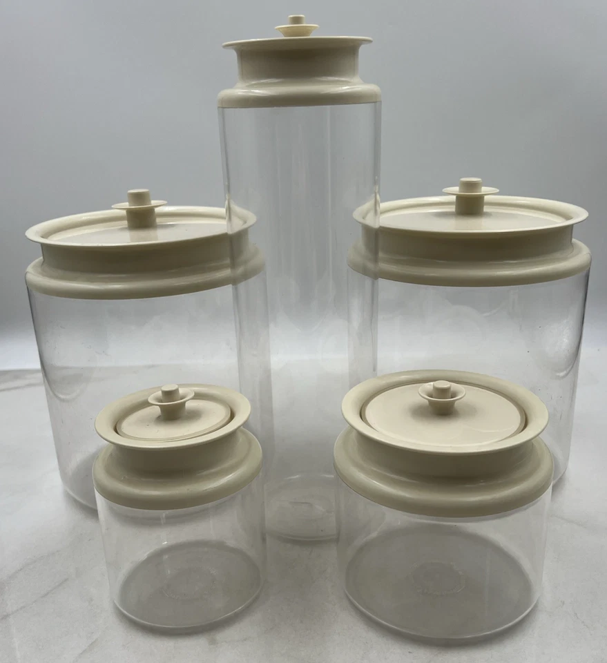 Vintage Tupperware Cannister Storage Container Retro Airlock Button Lid Set of 5 - Image 1 of 4