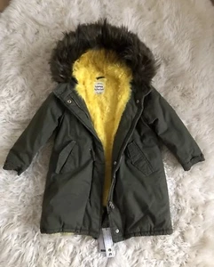 New Zara Girls Olive Green Fur Lined Hooded Parka Coat Size 7 Years - Picture 1 of 9