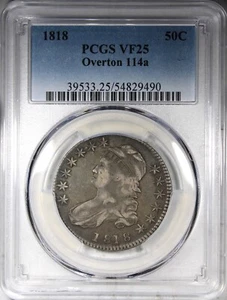 1818 Capped Bust Half Dollar PCGS VF25 Overton 114a Crusty Original 50C - Picture 1 of 4