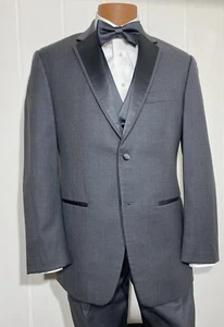 Perry Ellis Dark Grey Tuxedo Jacket w/ FREE Satin Vest! Formal, Wedding, Cruise - Picture 1 of 11