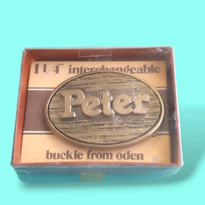 Signed Oden Name Plate Peter Belt Buckle Wood Grain Design Vintage IOB - Picture 1 of 8