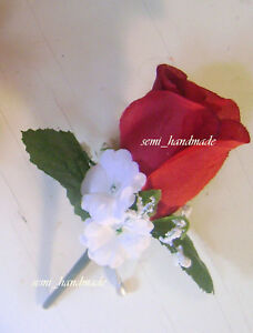 Purple~Navy~Red~Ivory~Maroon~White~Rose Pin Corsage~Pin Boutonniere~wedding~Prom