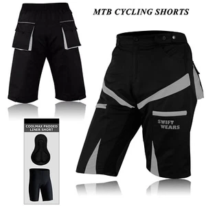 MTB Cycling Short Off Road Bycycle With CoolMax Removable Padded Liner Shorts UK - Picture 1 of 21