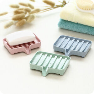 Plastic Soap Dish Holder Draining Tray Plate Storage Bathroom Kitchen Acc New