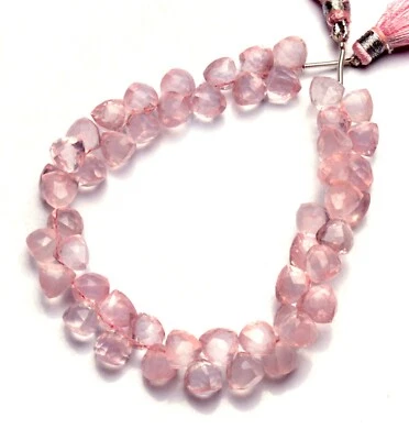 Cuentas de briolette con forma de trillón facetadas de cuarzo rosa gema natural tamaño 7,5 mm 9" Foto 1 de 3