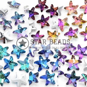 FACETED GLASS 14MM STARFISH SILVER PLATED JEWELLERY MAKING PENDANT - PICK COLOUR - Picture 1 of 14