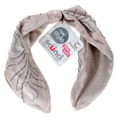 Faixa de cabeça Scunci estilo real cetim com strass, bege, 1 peça - Imagem 1 de 2