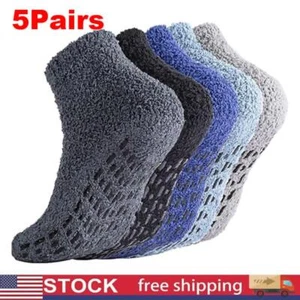 5 Pairs Women Super Soft Winter Non-Skid Cozy Fuzzy With Grip Slipper Socks - Picture 1 of 6