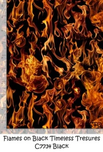 Fire Flames on Black cotton quilt fabric BTY Timeless Treasures C7734 Black - Picture 1 of 1