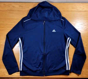 Adidas Hoodie Women's Large Blue White Ladies Lightweight Athletic Outdoors Zip - Picture 1 of 6