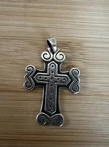 Retired James Avery Cross On Cross Center Dots Sterling Silver 925 Pendant - Picture 1 of 4