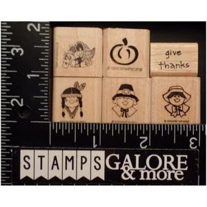 Stampin' Up! RUBBER STAMPS THANKSGIVING PILGRIMS INDIAN PUMPKIN GIVE THANKS #15 - Picture 1 of 2