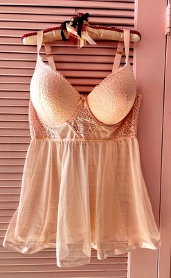Baby Doll Negligee Size 2X Daisy Fuentes Push Up Blush Pink Lace Sheer Lingerie - Image 1 of 4