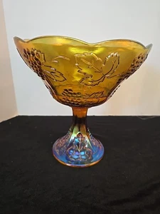 Indiana Ringelblume Karneval Glas Ernte Traube irisierend 8 1/2" hoch Vintage - Bild 1 von 7