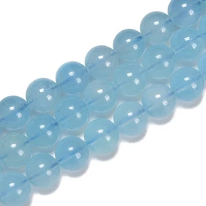 Cuentas redondas lisas de aguamarina natural de alta calidad tamaño 5 mm 6 mm 8 mm 15,5"" htrd - Imagen 1 de 7