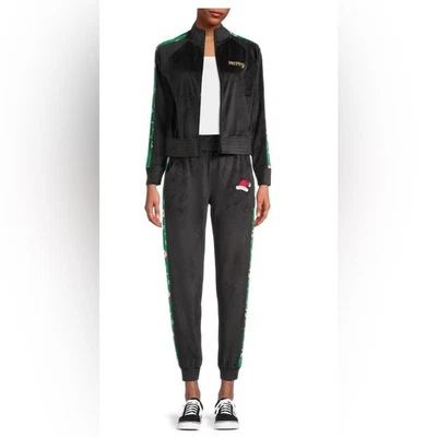 2-Piece black green HO HO HO bling sequin Christmas Velour Tracksuit Set size M - Image 1 of 4