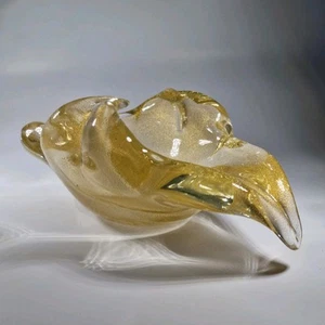 Antique 1960s Serguso Murano Venetian 24k Gold Flake Glass Centrepiece Bowl Dish - Picture 1 of 12