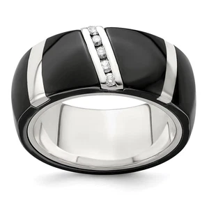 Anello Edward Mirell BlackTi & Sterling Silver .10ctw Diamante Lucido 10mm - Foto 1 di 6