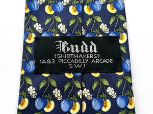 BUDD Silk Tie Navy And Gold Floral Pattern - Picture 1 of 3