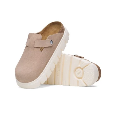 Sandalias Birkenstock Boston Gruesas Gamuza Cuero Rosa Claro Ancho Estrecho 1029125 Foto 1 de 4