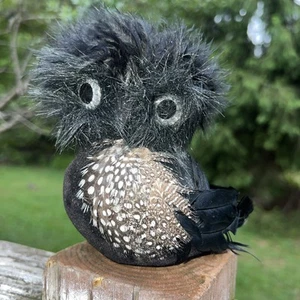 Pier 1 Imports Rare Halloween 5” X 5” Black Spotted Feather Owl - Picture 1 of 9