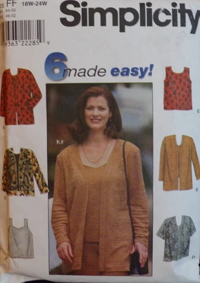 Simplicity Sewing Pattern 8431 Womens Cardigan Tank Top Camisole Size 18W-24W UC - Image 1 of 4