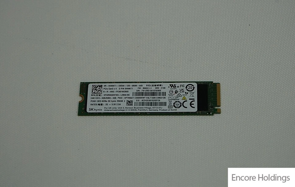 Dell 256GB Solid State Drive - PCI Express 3.0 x4 - NVMe - M.2 2280 - 3D HNMT1 - Image 1 of 1