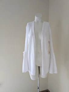 Y2K Knit Cardigan Womens M Open Front With Bell Sleeve & Bow White Cottage Core - Picture 1 of 13