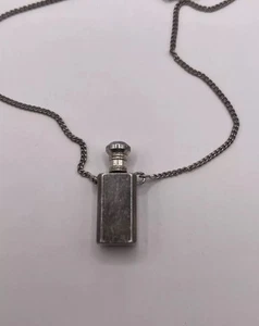 Vintage Modern Silver Metal Perfume Bottle Pendant 24" Necklace - Picture 1 of 7