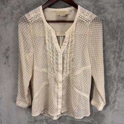 Blusa Anthropologie Feminina Transparente Ponto Suíço Acabamento em Renda P Boho Casa de Fadas - Imagem 1 de 4