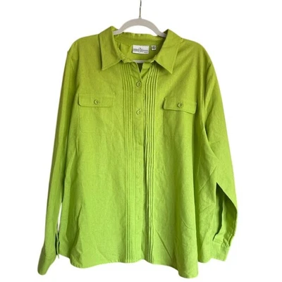 Women's Studio Works 3X Lime Green Linen Cotton Button Down Textured Detail Brat - Image 1 of 4