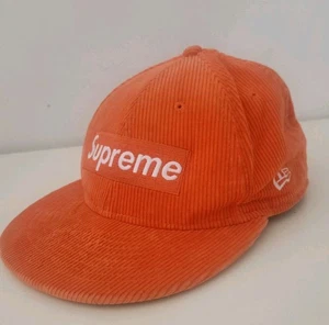 FW15 Supreme New Era 59Fifty Box Logo corduroy hat 7 5/8 orange cap baseball - Picture 1 of 14