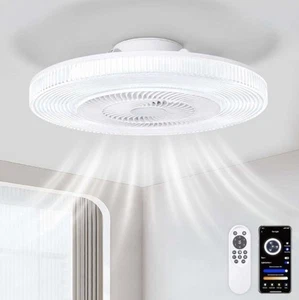 20" CEILING MOUNTED LED LIGHT W/ INTEGRATED FAN AND REMOTE CONTROL. WHITE - Picture 1 of 5