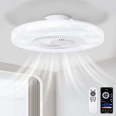 20" CEILING MOUNTED LED LIGHT W/ INTEGRATED FAN AND REMOTE CONTROL. WHITE - Image 1 of 4