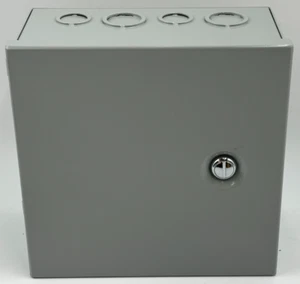 BUD INDUSTRIES HINGED VERSION JUNCTION BOX 8" X 8" X 4" JBH-4957-K0 (mcG16) - Picture 1 of 3