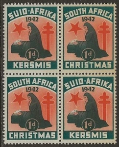 South Africa 1942 TB Tuberculosis Cinderella Xmas seal Bilingual BLOCK VF-NH - Picture 1 of 2
