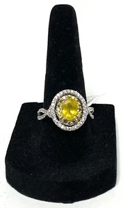 Yellow Sapphire Cambodian White Zircon Ring Platinum over Sterling Silver Size 8 - Picture 1 of 5