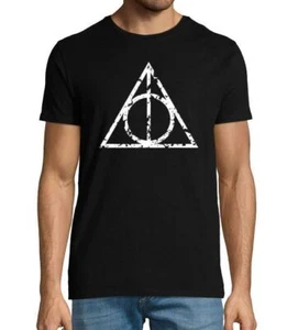 Harry Potter inspired Deathly Hallows distressed print men's T shirt - Picture 1 of 1