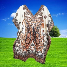 Womens Hippy Orange,Black  Print Short Kaftan Tunic Dress Caftan  L-2XL