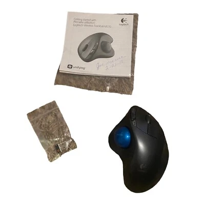 Logitech Logi M570 Wireless Trackball Mouse w Receiver Gray Blue Marble Tested - Image 1 of 4