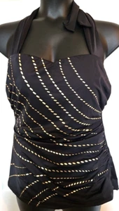 Dreamsuits Größe 16 W schwarz gold Druck Schwimmen Tank Top Soft Cup Raffung Neckholder - Bild 1 von 6