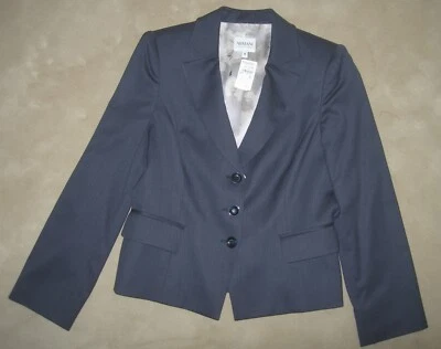 NUEVO CON ETIQUETAS ARMANI COLLEZIONI Chaqueta Azul Marino Oscuro/Mezcla Lana Carbón 6 42 "Jefe Dama" Foto 1 de 4