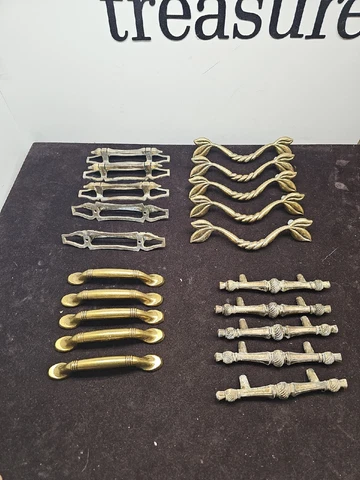 VTG/Antique Brass Drawer Pulls Mixed Lot Furniture Hardware Pulls 4 Sets Of 5 Cover